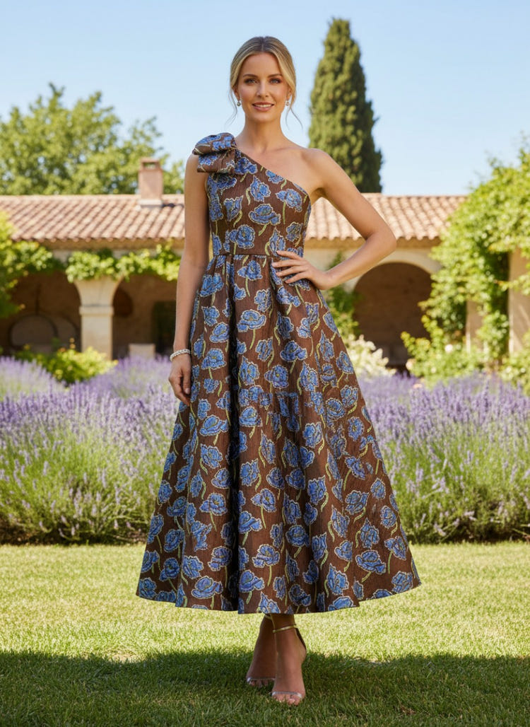 Jacquard A-Line One Shoulder Pleated Mother of the Bride Dresses
