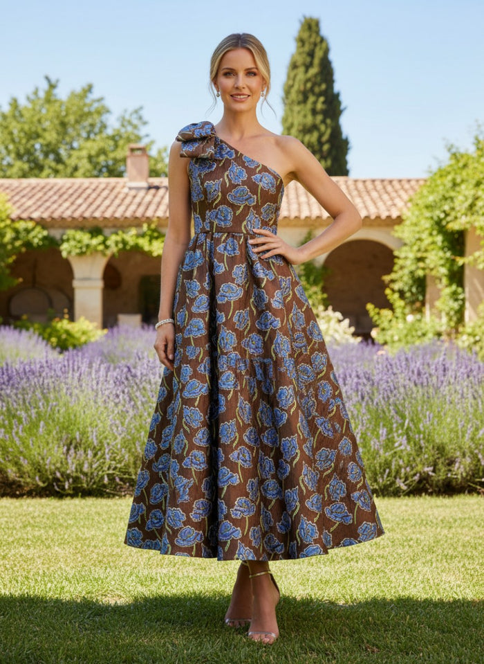 Jacquard A-Line One Shoulder Pleated Mother of the Bride Dresses