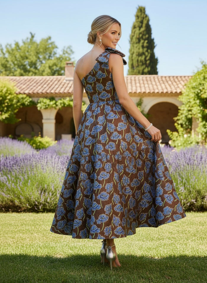 Jacquard A-Line One Shoulder Pleated Mother of the Bride Dresses