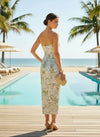 Strapless Sheath Jacquard Midi Cocktail Dress with Bow Front