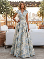 Jacquard A-Line V Neck Pleated Mother of the Bride Dresses