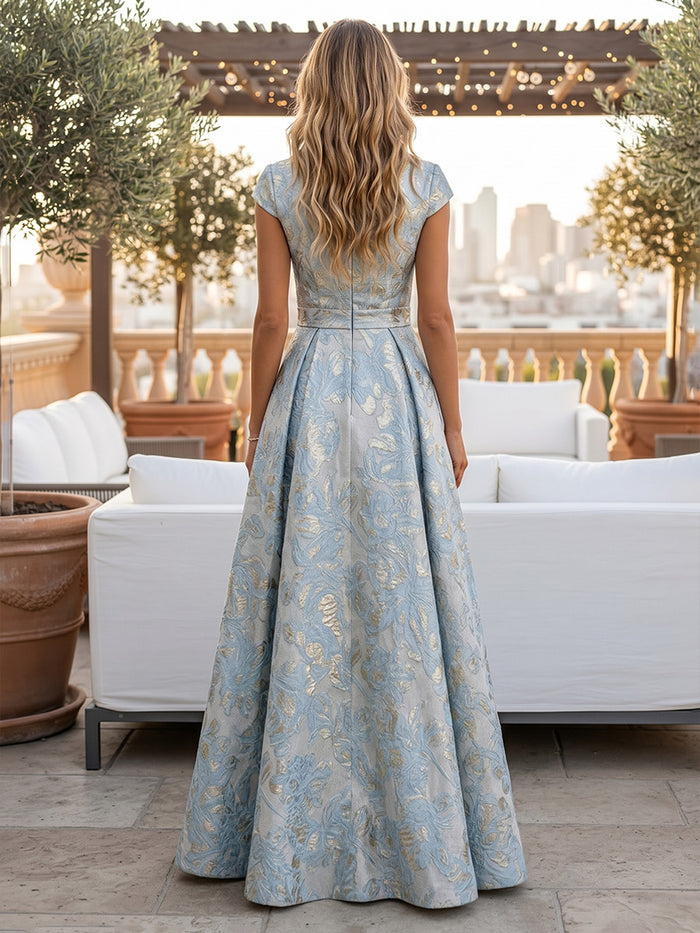 Jacquard A-Line V Neck Pleated Mother of the Bride Dresses