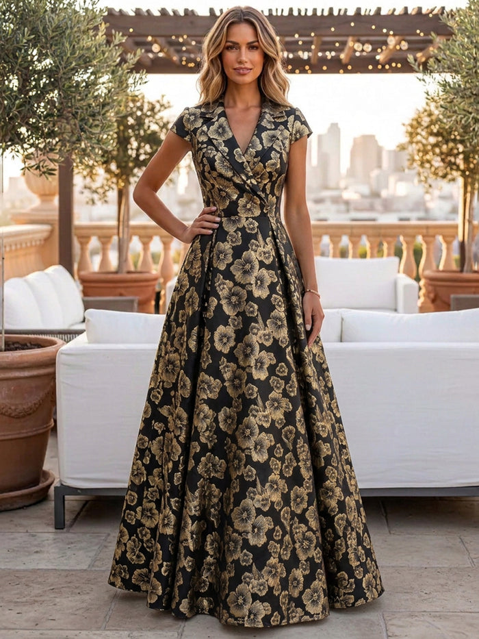 Jacquard A-Line V Neck Pleated Mother of the Bride Dresses