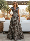 Jacquard A-Line V Neck Pleated Mother of the Bride Dresses