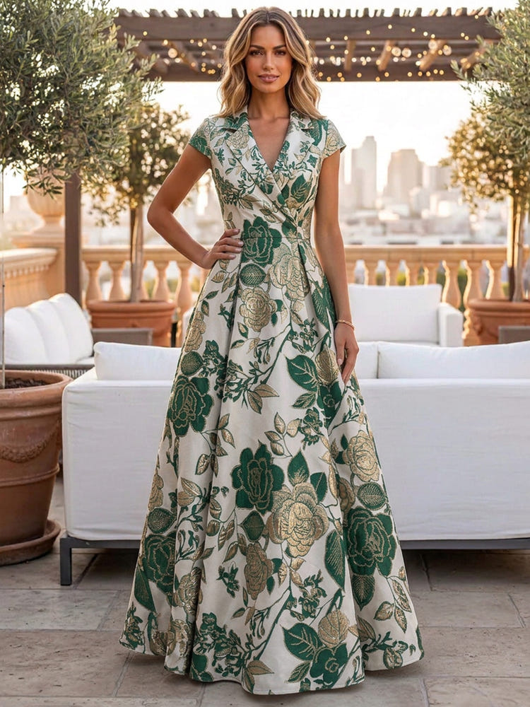 Jacquard A-Line V Neck Pleated Mother of the Bride Dresses