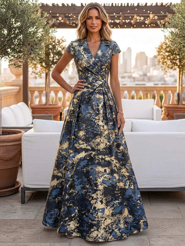 Jacquard A-Line V Neck Pleated Mother of the Bride Dresses