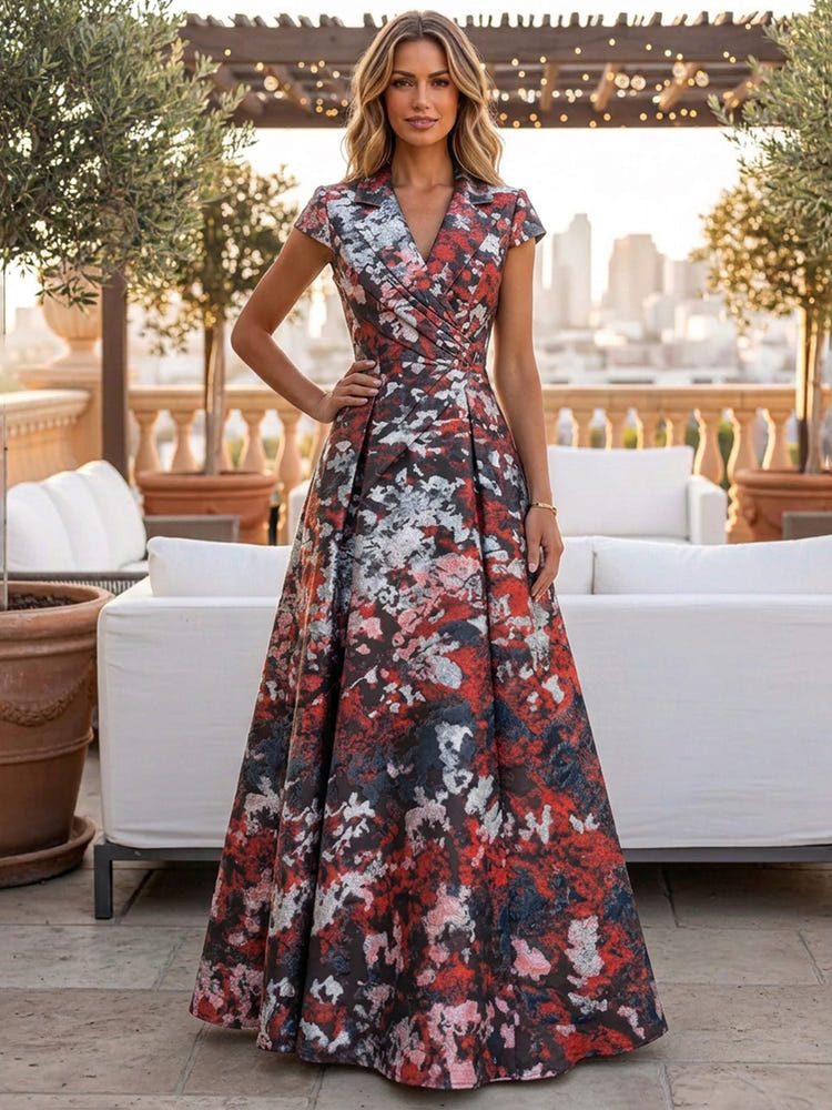 Jacquard A-Line V Neck Pleated Mother of the Bride Dresses