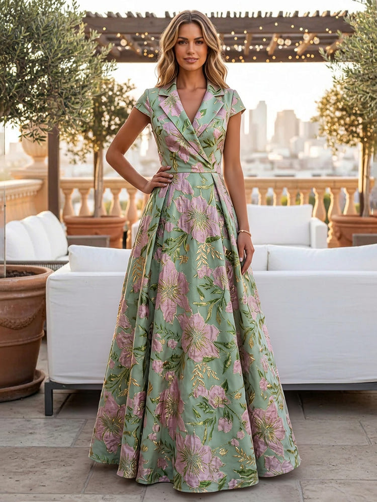 Jacquard A-Line V Neck Pleated Mother of the Bride Dresses