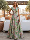 Jacquard A-Line V Neck Pleated Mother of the Bride Dresses