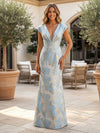 Jacquard Sheath V Neck Pleated Formal Dresses