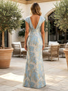 Jacquard Sheath V Neck Pleated Formal Dresses