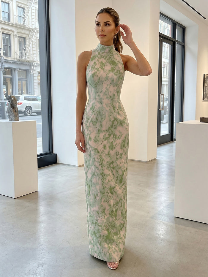Jacquard Sheath High Neck Mother of the Bride Dresses with Slit