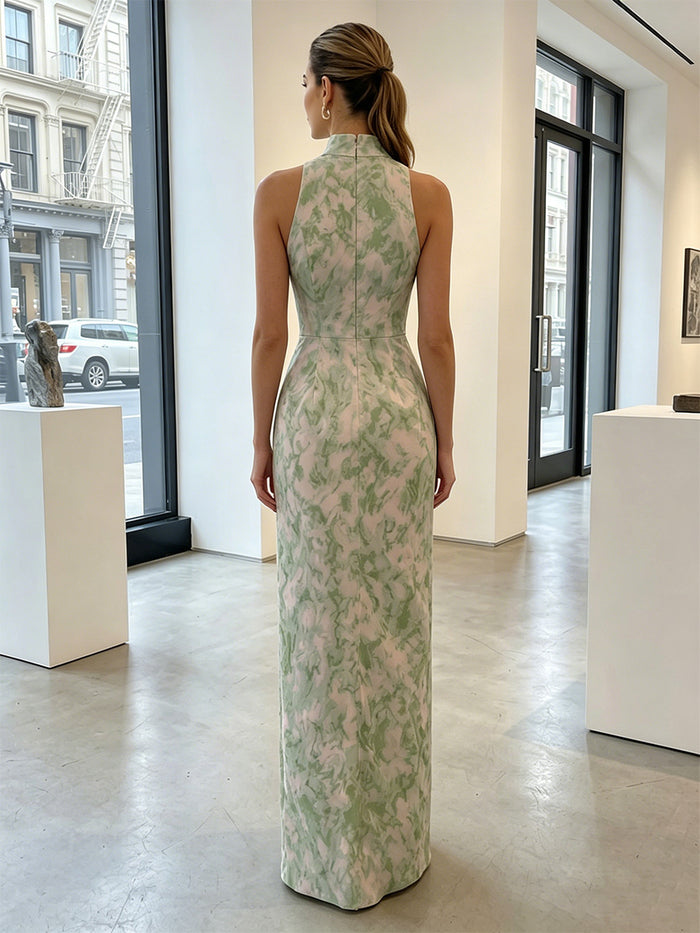 Jacquard Sheath High Neck Mother of the Bride Dresses with Slit