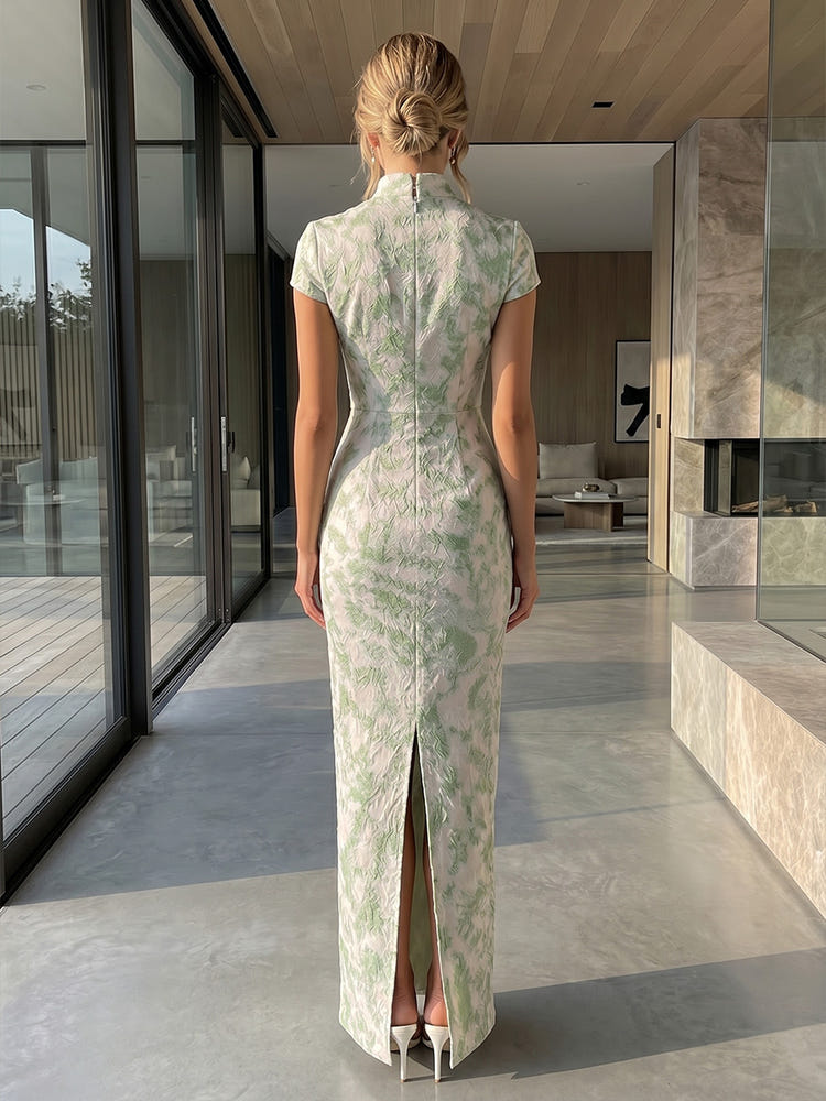 Jacquard Sheath High Neck Simple Formal Dresses