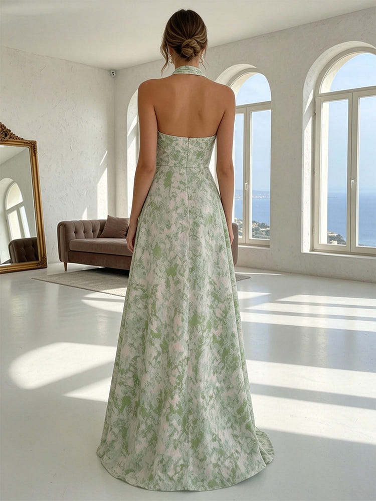 Jacquard A-Line Halter Simple Formal Dresses
