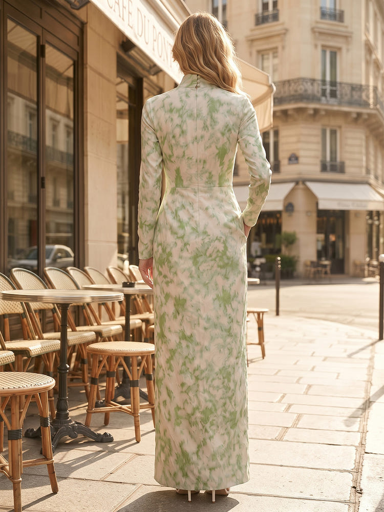 Jacquard Sheath High Neck Formal Dresses with Carved