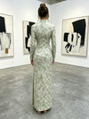 Jacquard Sheath High Neck Formal Dresses with Side Slit