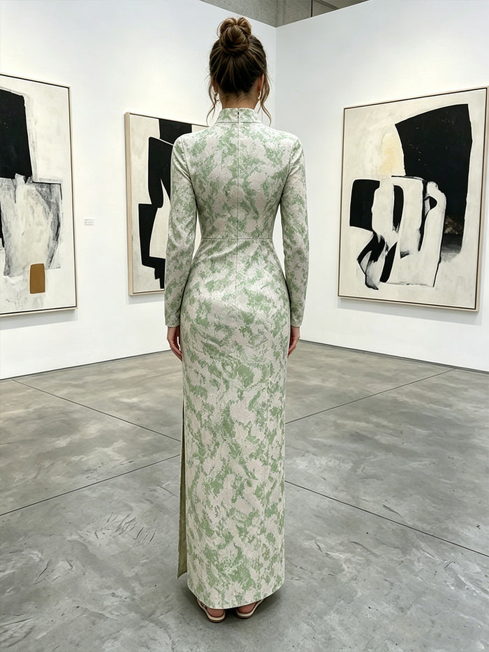 Jacquard Sheath High Neck Mother of the Bride Dresses with Side Slit