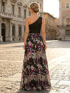 Sequin A-Line One Shoulder Mother of the Bride Dresses with Floral Embroidery