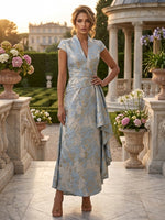 Jacquard A-Line V Neck Mother of the Bride Dresses with Ruffles