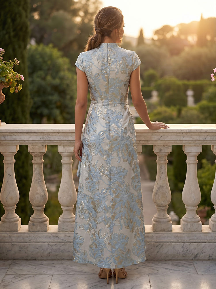 Jacquard A-Line V Neck Mother of the Bride Dresses with Ruffles