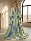 Jacquard A-Line V Neck Formal Dresses with Belt