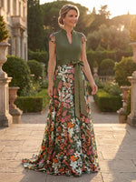 Sequin A-Line V Neck Mother of the Bride Dresses with Floral Embroidery