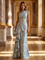 Jacquard Mermaid One Shoulder Formal Dresses with Ruffles