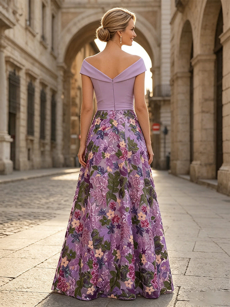 Sequin A-Line Off the Shoulder Mother of the Bride Dresses with Floral Embroidery