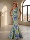Jacquard Mermaid One Shoulder Formal Dresses with Bow