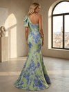 Jacquard Mermaid One Shoulder Formal Dresses with Bow
