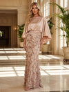 Sequin Mermaid Crew Neck Mother of the Bride Dresses with Sequin Embroidery