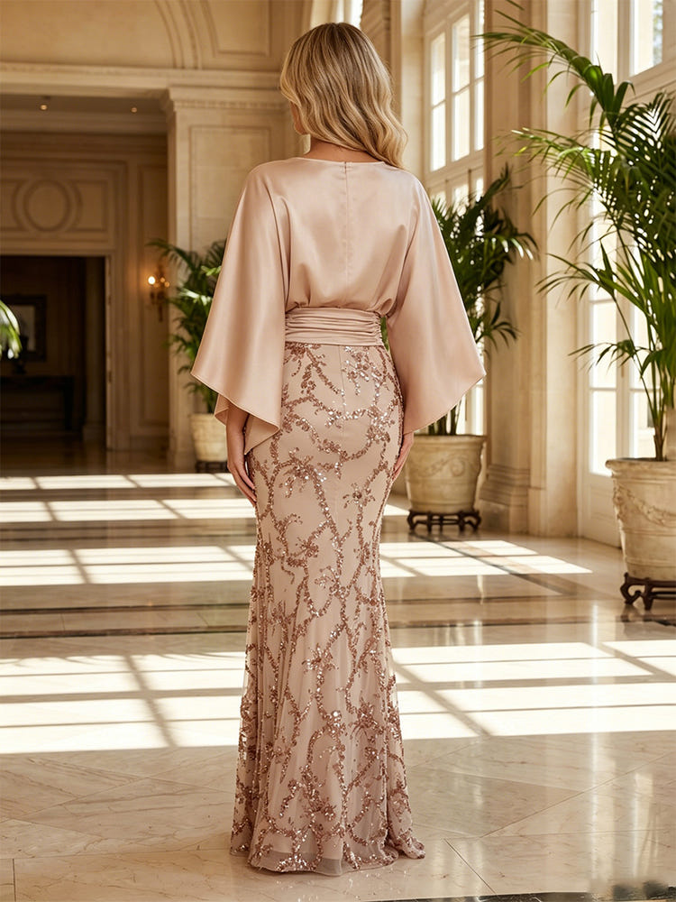 Sequin Mermaid Crew Neck Mother of the Bride Dresses with Sequin Embroidery