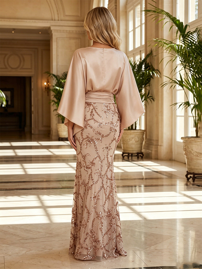 Sequin Mermaid Crew Neck Mother of the Bride Dresses with Sequin Embroidery