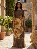 Chiffon A-Line Crew Neck Floral Print Mother of the Bride Dresses