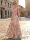 Sequin A-Line V Neck Mother of the Bride Dresses with Floral Embroidery