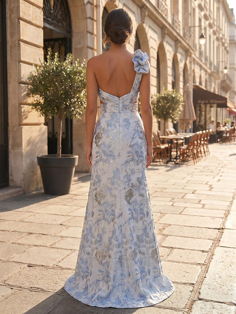 Jacquard Mermaid One Shoulder Mother of the Bride Dresses with Side Slit