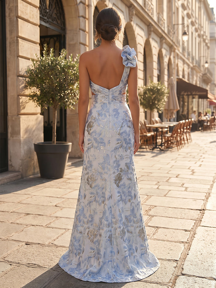 Jacquard Mermaid One Shoulder Formal Dresses with Side Slit