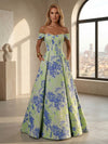 Jacquard A-Line Off the Shoulder Pleated Mother of the Bride Dresses