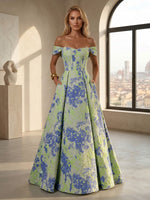 Jacquard A-Line Off the Shoulder Pleated Mother of the Bride Dresses
