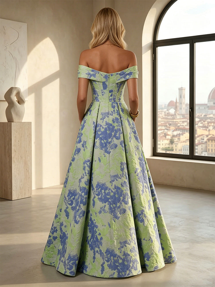 Jacquard A-Line Off the Shoulder Pleated Mother of the Bride Dresses