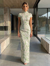 Jacquard Bodycon High Neck Mother of the Bride Dresses with Slit