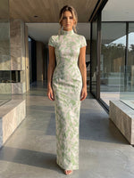 Jacquard Bodycon High Neck Mother of the Bride Dresses with Slit