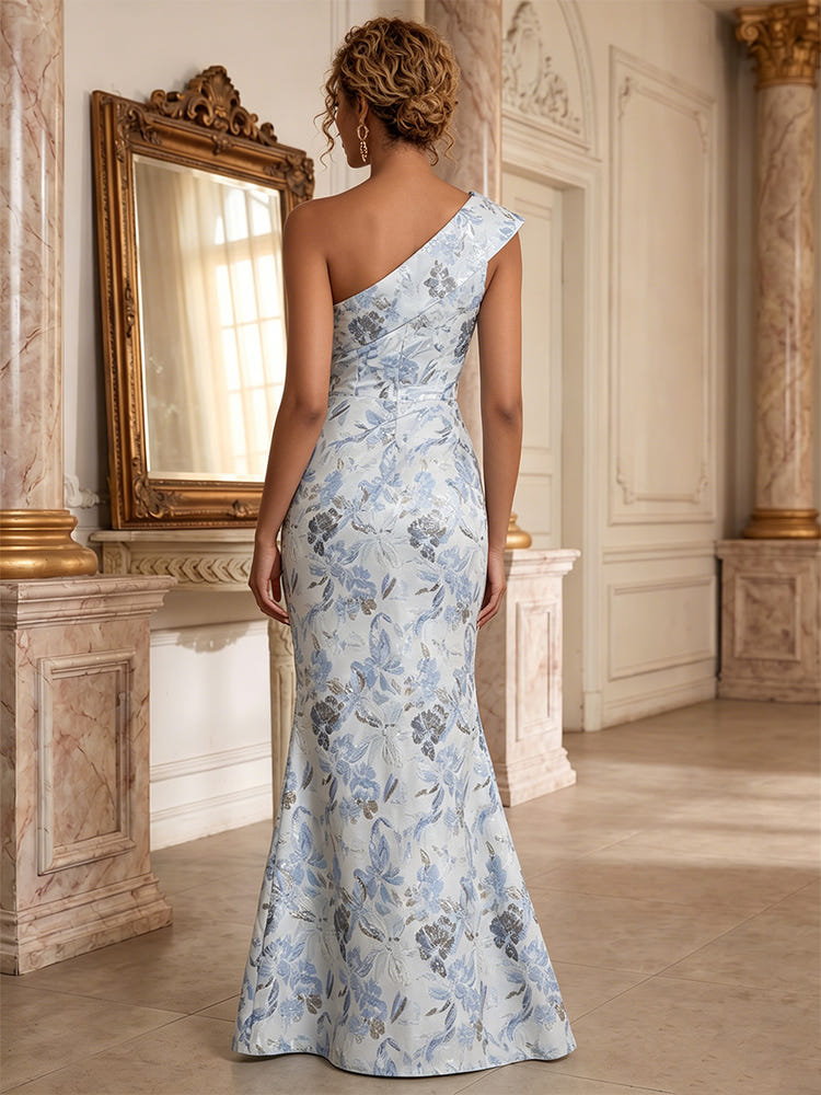 Jacquard Mermaid One Shoulder Mother of the Bride Dresses with Side Slit