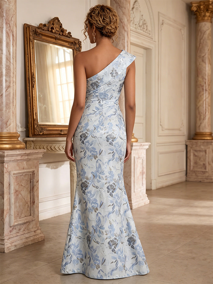 Jacquard Mermaid One Shoulder Mother of the Bride Dresses with Side Slit