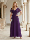 Chiffon A-Line V Neck Beaded Mother of the Bride Dresses