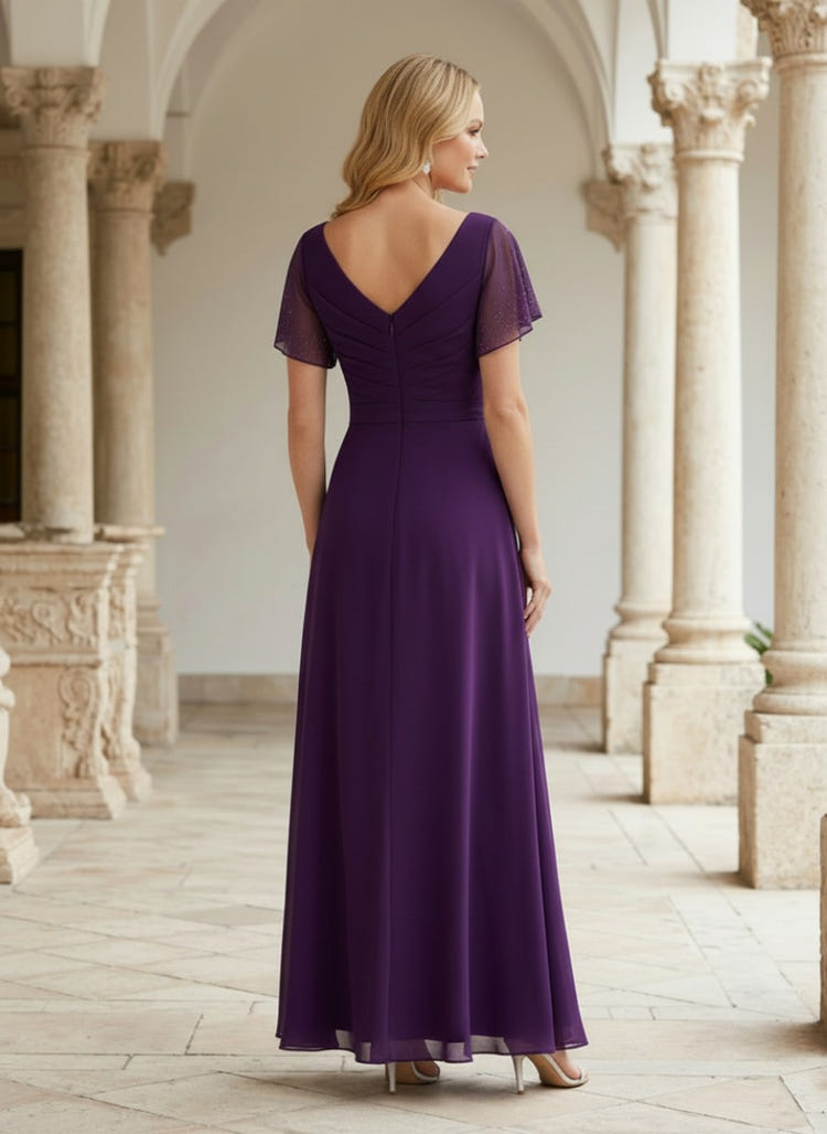 Chiffon A-Line V Neck Beaded Mother of the Bride Dresses