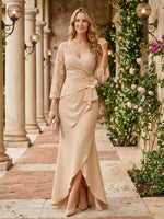Chiffon Mermaid V Neck Mother of the Bride Dresses with Lace