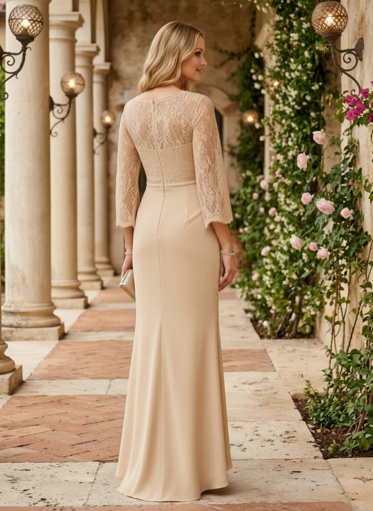 Chiffon Mermaid V Neck Mother of the Bride Dresses with Lace