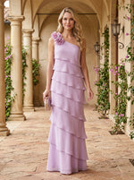 Chiffon Sheath One Shoulder Mother of the Bride Dresses with 3D Flowers